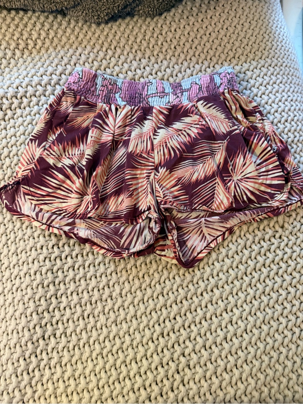 Maaji Pink & Cream Tropical Palm Print Athletic Shorts